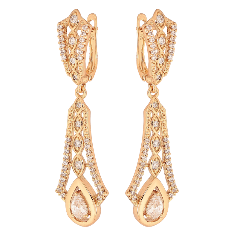 Серьги Xuping цвет Позолота 18К английский замок "Изящные подвески с кристаллами" фото №4