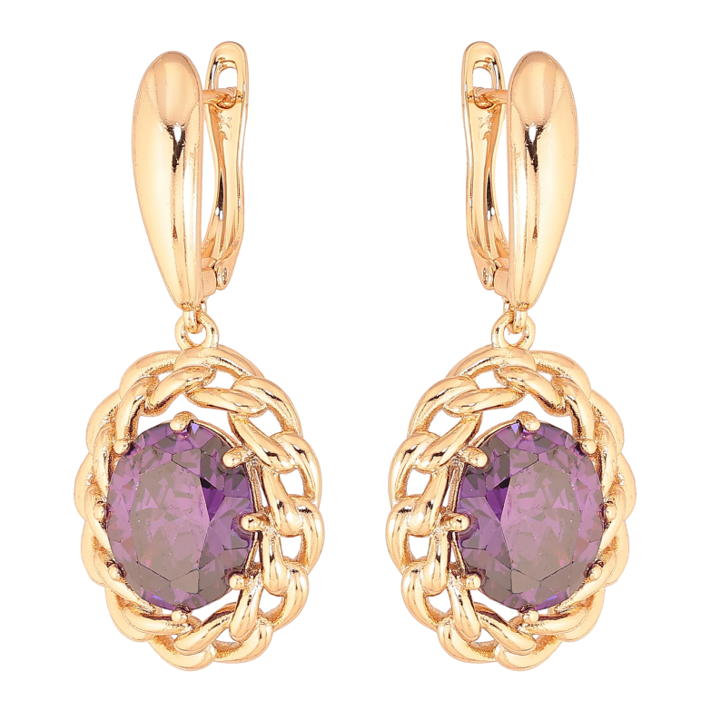 Серьги Xuping цвет Позолота 18К английский замок "Подвески с сиреневыми кристаллами" фото №1 Серьги Xuping цвет Позолота 18К английский замок "Подвески с сиреневыми кристаллами" фото №1