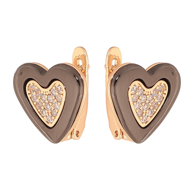 Серьги Xuping цвет Позолота 18K английский замок "Сердечки из черной керамики и кристаллов" фото №3 Серьги Xuping цвет Позолота 18K английский замок "Сердечки из черной керамики и кристаллов" фото №3