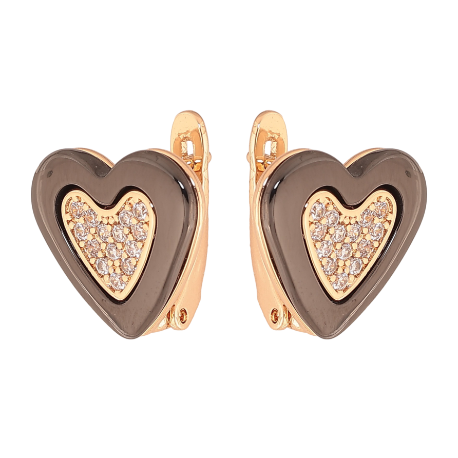 Серьги Xuping цвет Позолота 18K английский замок "Сердечки из черной керамики и кристаллов" фото №1 Серьги Xuping цвет Позолота 18K английский замок "Сердечки из черной керамики и кристаллов" фото №1
