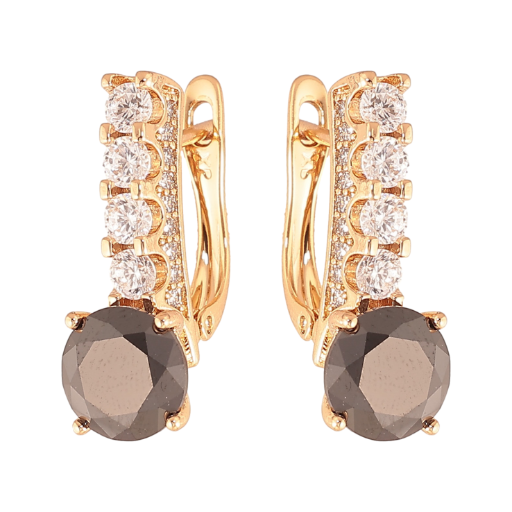 Серьги Xuping цвет Позолота 18K английский замок "Кристальные дорожки с черными кристаллами" фото №2 Серьги Xuping цвет Позолота 18K английский замок "Кристальные дорожки с черными кристаллами" фото №2