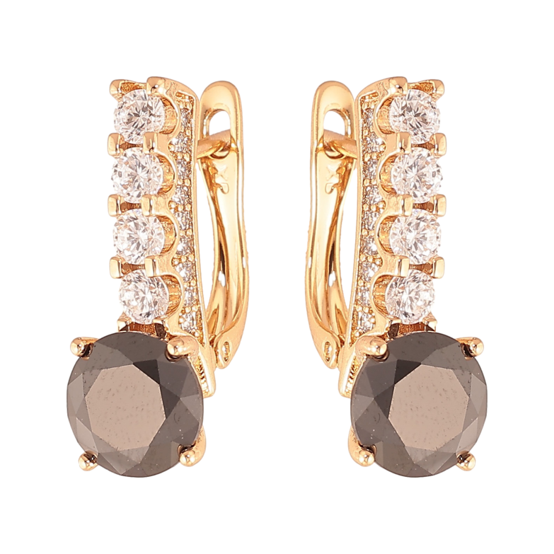 Серьги Xuping цвет Позолота 18K английский замок "Кристальные дорожки с черными кристаллами" фото №1