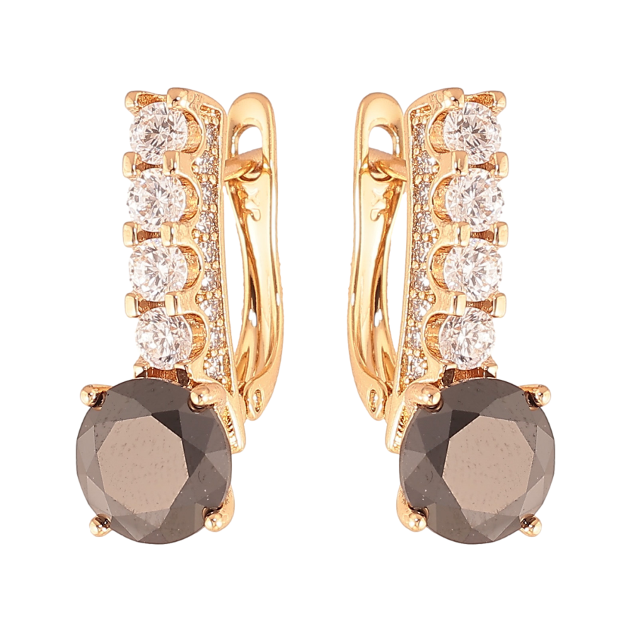 Серьги Xuping цвет Позолота 18K английский замок "Кристальные дорожки с черными кристаллами" фото №1