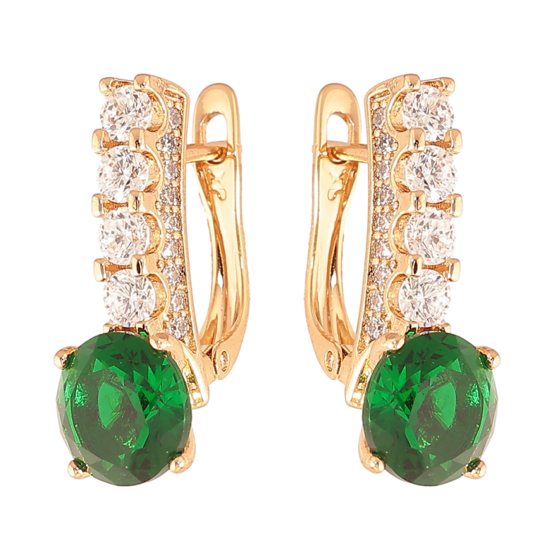 Серьги Xuping цвет Позолота 18K английский замок "Кристальные дорожки с зелеными кристаллами" фото №1 Серьги Xuping цвет Позолота 18K английский замок "Кристальные дорожки с зелеными кристаллами" фото №1