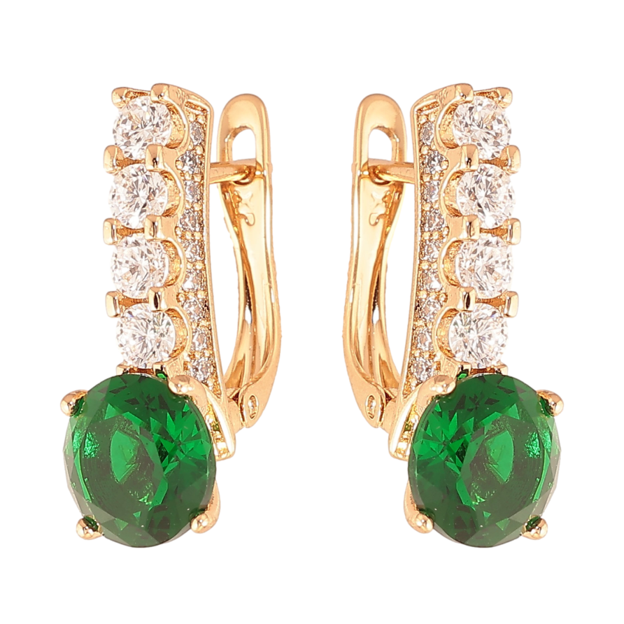 Серьги Xuping цвет Позолота 18K английский замок "Кристальные дорожки с зелеными кристаллами" фото №1 Серьги Xuping цвет Позолота 18K английский замок "Кристальные дорожки с зелеными кристаллами" фото №1