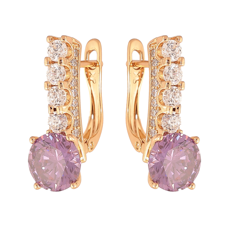 Серьги Xuping цвет Позолота 18K английский замок "Кристальные дорожки с сиреневыми кристаллами" фото №4 Серьги Xuping цвет Позолота 18K английский замок "Кристальные дорожки с сиреневыми кристаллами" фото №4