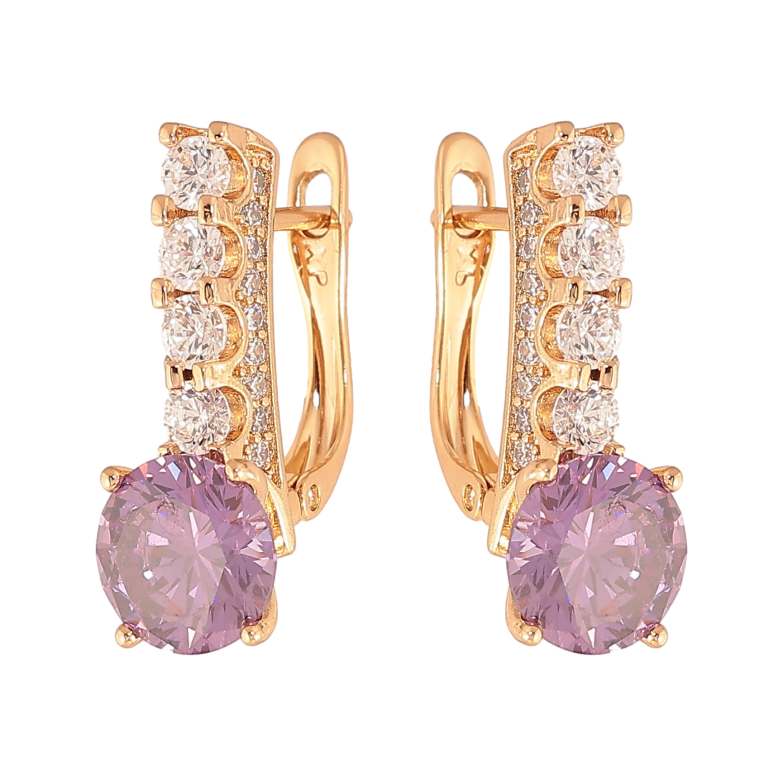Серьги Xuping цвет Позолота 18K английский замок "Кристальные дорожки с сиреневыми кристаллами" фото №1 Серьги Xuping цвет Позолота 18K английский замок "Кристальные дорожки с сиреневыми кристаллами" фото №1