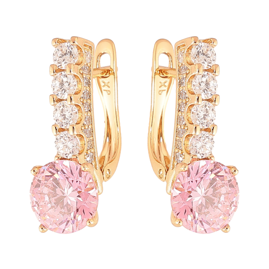 Серьги Xuping цвет Позолота 18K английский замок "Кристальные дорожки с розовыми кристаллами" фото №1 Серьги Xuping цвет Позолота 18K английский замок "Кристальные дорожки с розовыми кристаллами" фото №1
