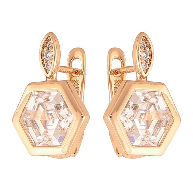 Сережки Xuping колір Позолота 18К англійський замок "Шестигранні кристали" фото №4