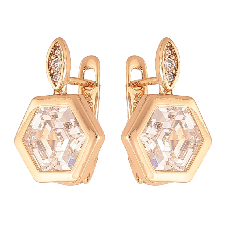 Серьги Xuping цвет Позолота 18К английский замок "Шестигранные кристаллы" фото №1