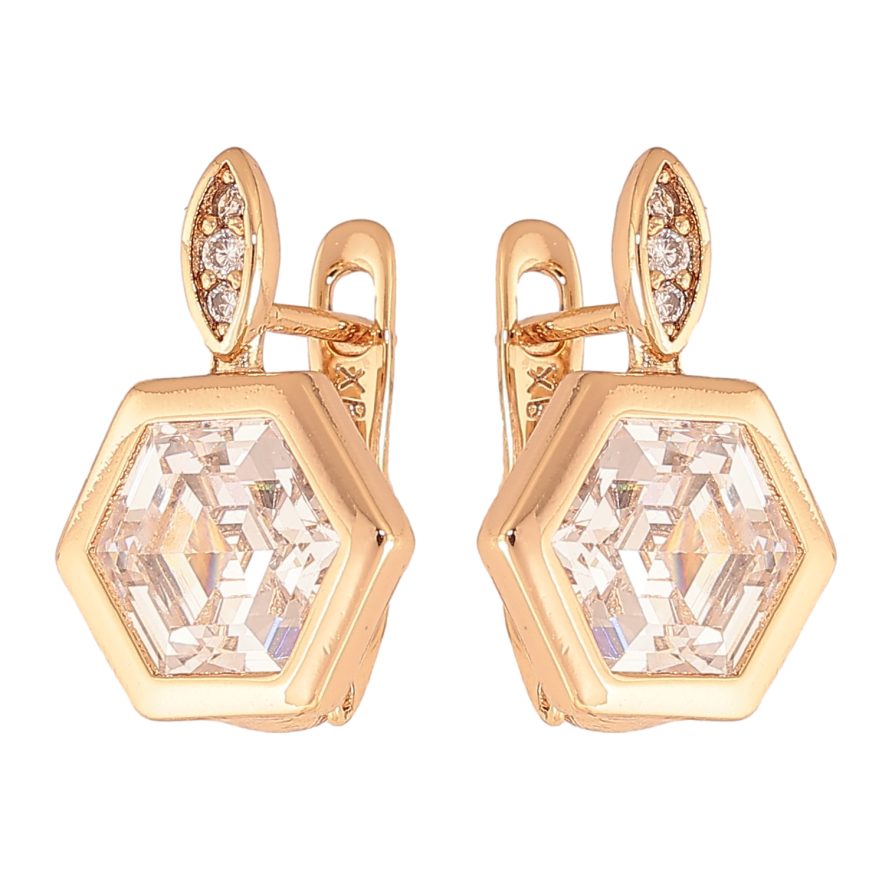 Серьги Xuping цвет Позолота 18К английский замок "Шестигранные кристаллы" фото №1