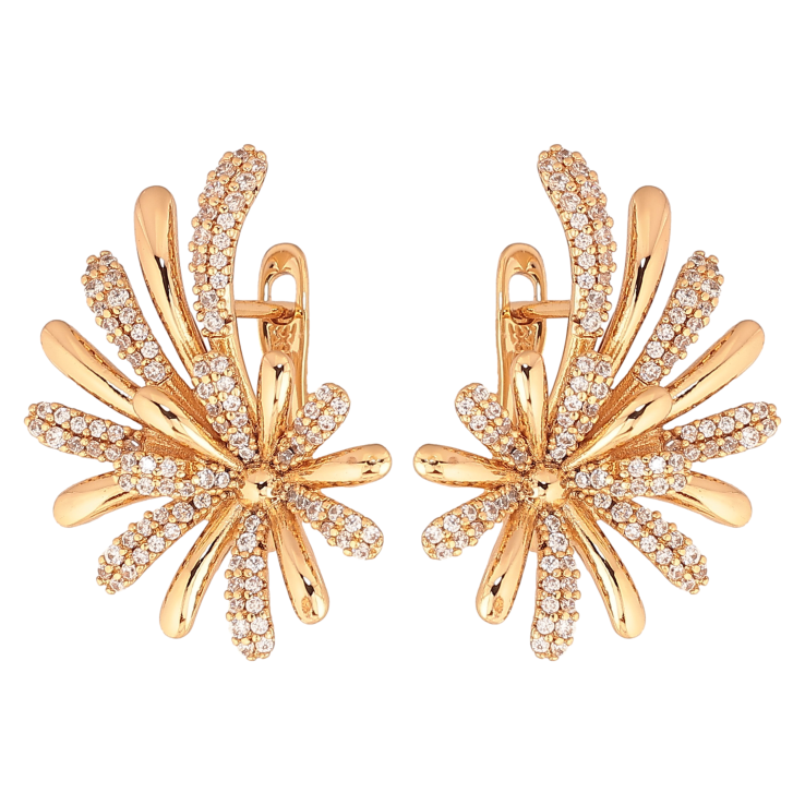 Сережки Xuping колір Позолота 18К англійський замок "Візерунок з кристалами" фото №25