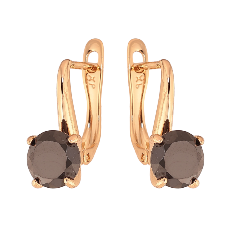 Сережки Xuping колір Позолота 18K англійський замок "Чорні кристали на дужках"  ø 7мм фото №1