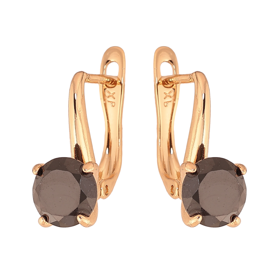 Сережки Xuping колір Позолота 18K англійський замок "Чорні кристали на дужках"  ø 7мм фото №1