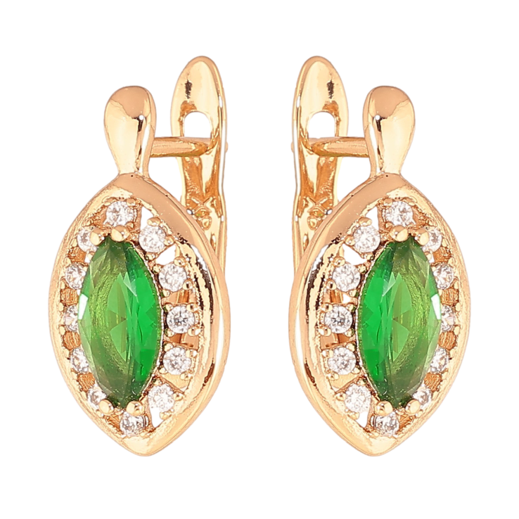 Сережки Xuping колір Позолота 18K англійський замок "Зелені кристали в обрамленні" фото №12