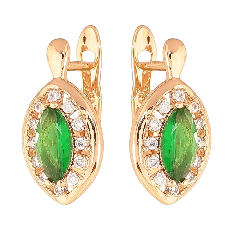 Сережки Xuping колір Позолота 18K англійський замок "Зелені кристали в обрамленні" фото №1 Сережки Xuping колір Позолота 18K англійський замок "Зелені кристали в обрамленні" фото №1