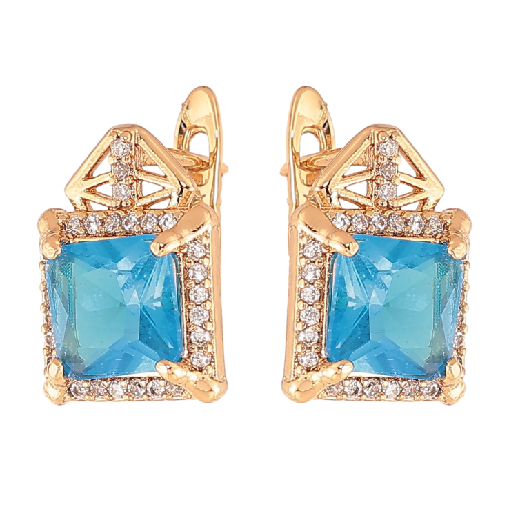 Сережки Xuping колір Позолота 18K англійський замок "Візерунок з блакитними кристалами" фото №11 Сережки Xuping колір Позолота 18K англійський замок "Візерунок з блакитними кристалами" фото №11