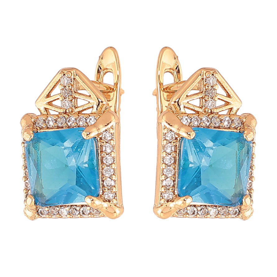 Сережки Xuping колір Позолота 18K англійський замок "Візерунок з блакитними кристалами" фото №1