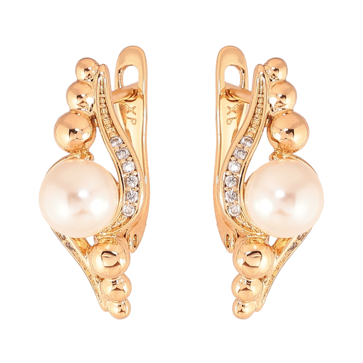 Серьги Xuping цвет Позолота 18K английский замок "Узор с жемчужинами" фото №13