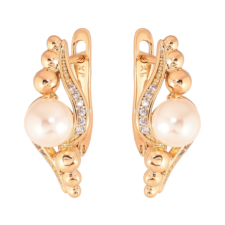 Сережки Xuping колір Позолота 18K англійський замок "Візерунок з перлинами" фото №2