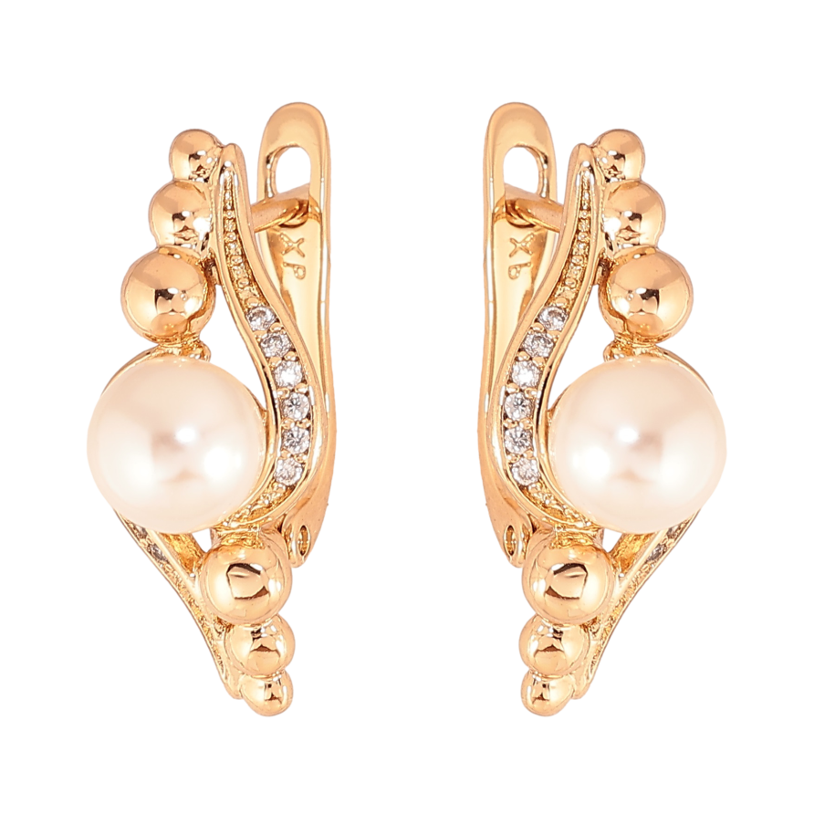 Сережки Xuping колір Позолота 18K англійський замок "Візерунок з перлинами" фото №1