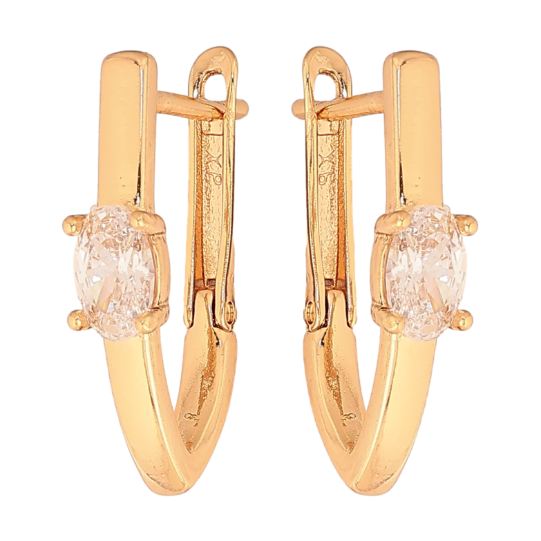 Серьги Xuping цвет Позолота 18К английский замок "Скобы с кристаллами" фото №1 Серьги Xuping цвет Позолота 18К английский замок "Скобы с кристаллами" фото №1