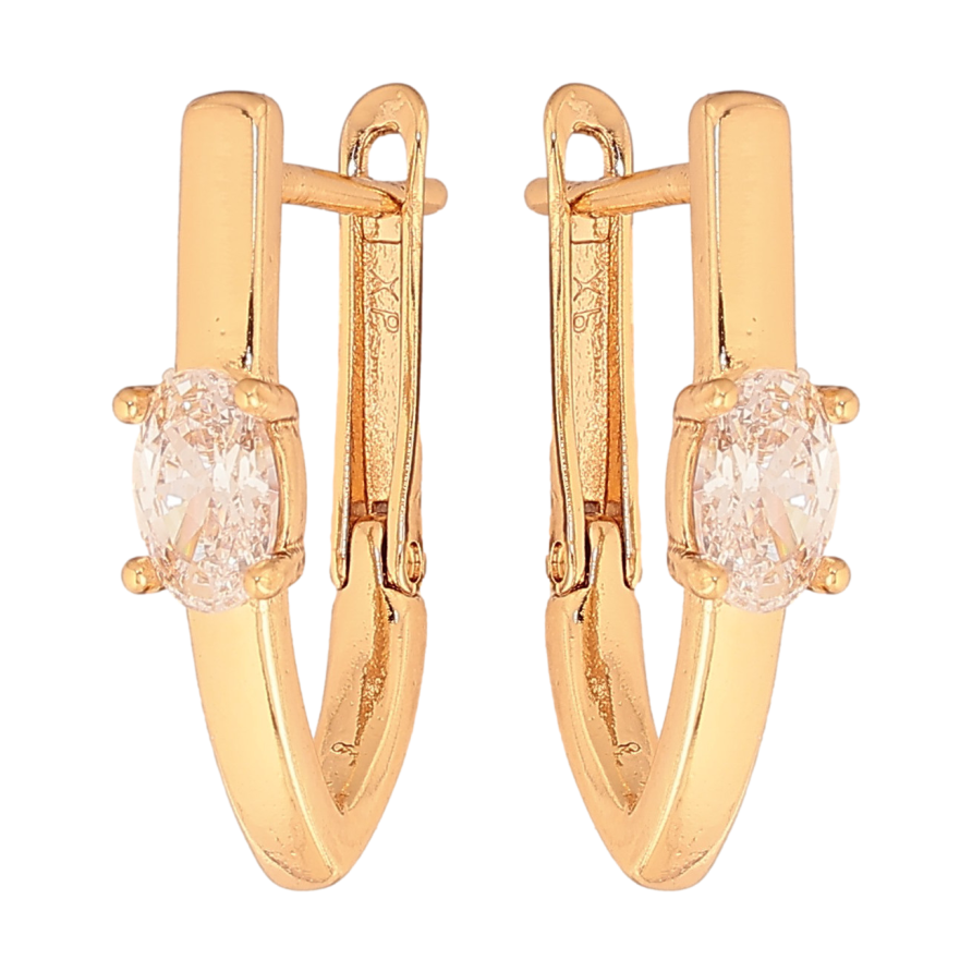 Серьги Xuping цвет Позолота 18К английский замок "Скобы с кристаллами" фото №1 Серьги Xuping цвет Позолота 18К английский замок "Скобы с кристаллами" фото №1