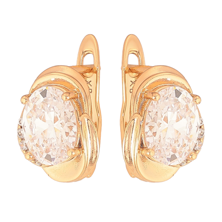 Серьги Xuping цвет Позолота 18К английский замок "Узор с кристаллами" фото №4