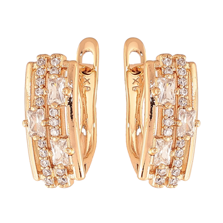 Сережки Xuping колір Позолота 18К англійський замок "Візерунок з кристалами" фото №11