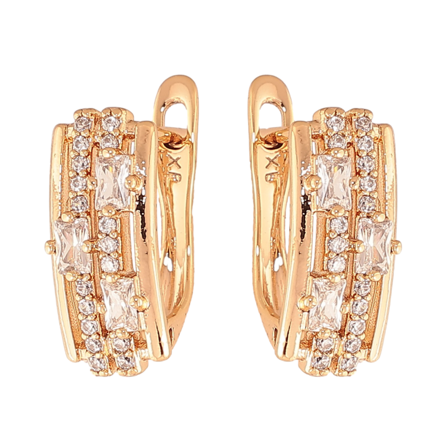 Серьги Xuping цвет Позолота 18К английский замок "Узор с кристаллами" фото №1