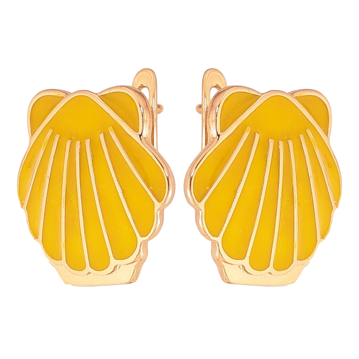 Серьги Xuping цвет Позолота 18К английский замок "Ракушки с желтой эмалью" фото №22