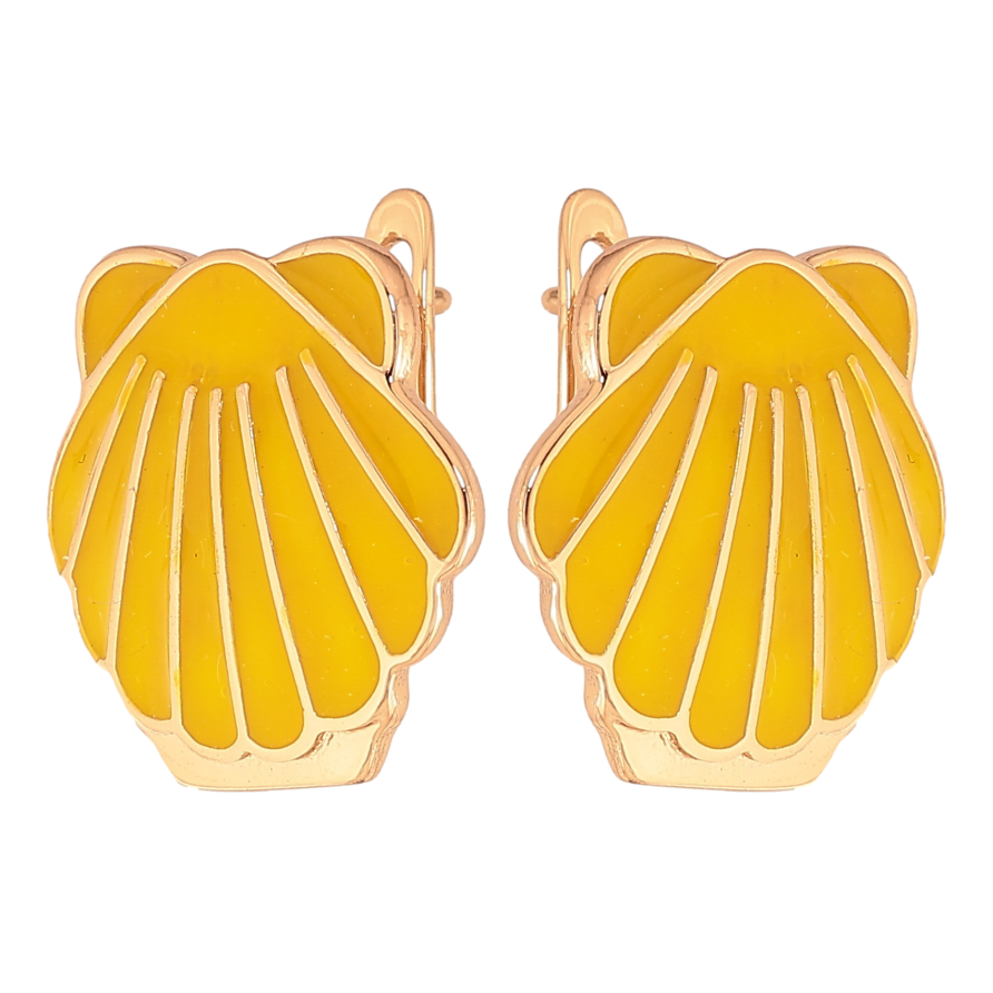Серьги Xuping цвет Позолота 18К английский замок "Ракушки с желтой эмалью" фото №1