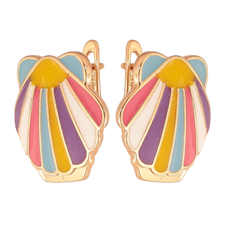 Серьги Xuping цвет Позолота 18К английский замок "Ракушки с разноцветной эмалью" фото №24