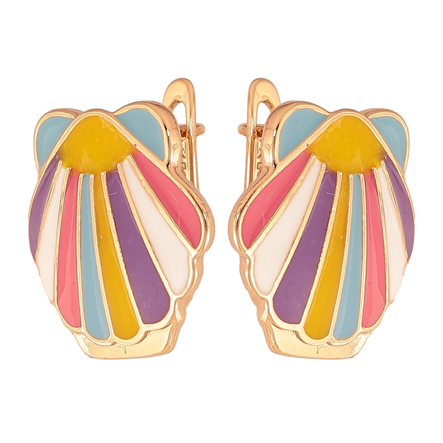 Серьги Xuping цвет Позолота 18К английский замок "Ракушки с разноцветной эмалью" фото №1