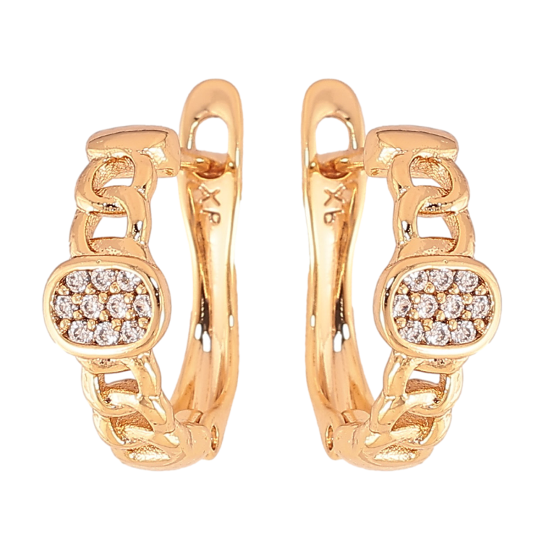 Серьги Xuping цвет Позолота 18К английский замок "Узор цепочка с кристаллами" фото №1