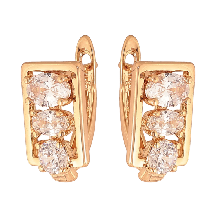 Сережки Xuping колір Позолота 18К англійський замок "Візерунок з кристалами" фото №5