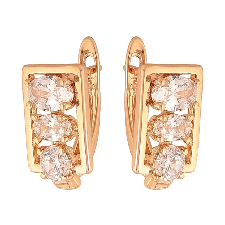 Серьги Xuping цвет Позолота 18К английский замок "Узор с кристаллами" фото №2