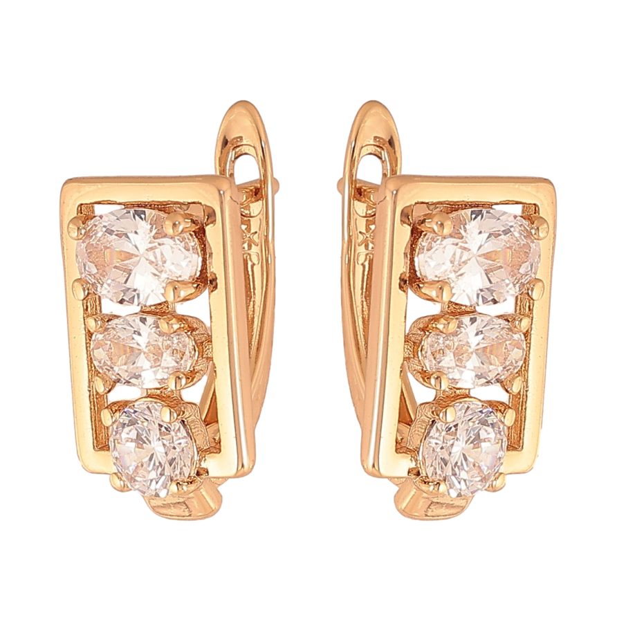 Серьги Xuping цвет Позолота 18К английский замок "Узор с кристаллами" фото №1