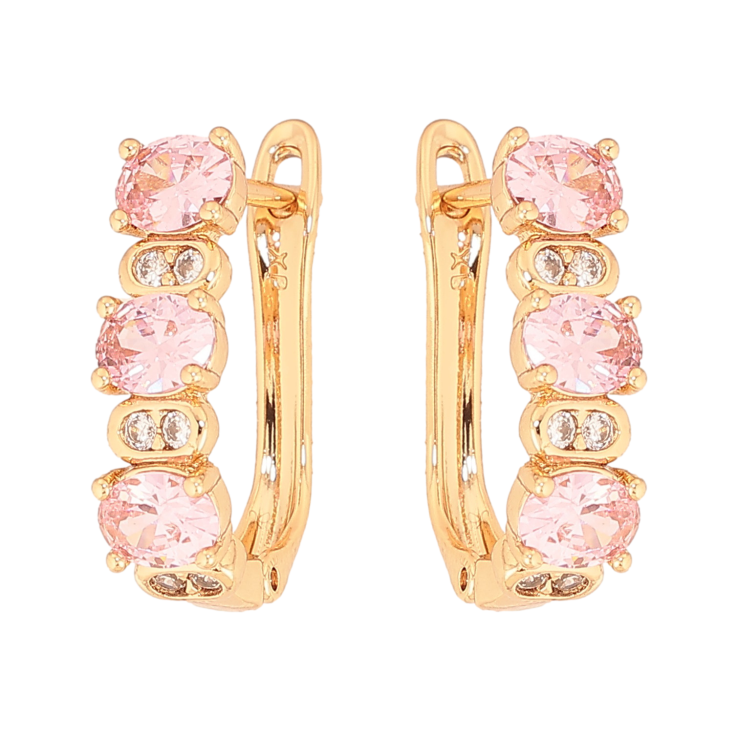 Сережки Xuping колір Позолота 18К англійський замок "Візерунок з рожевими кристалами" фото №2