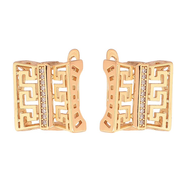 Серьги Xuping цвет Позолота 18К английский замок "Резной узор с дорожками кристаллов" фото №15 Серьги Xuping цвет Позолота 18К английский замок "Резной узор с дорожками кристаллов" фото №15