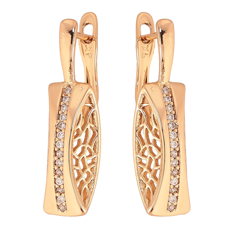 Серьги Xuping цвет Позолота 18К английский замок "Резной узор с дорожками кристаллов" фото №1