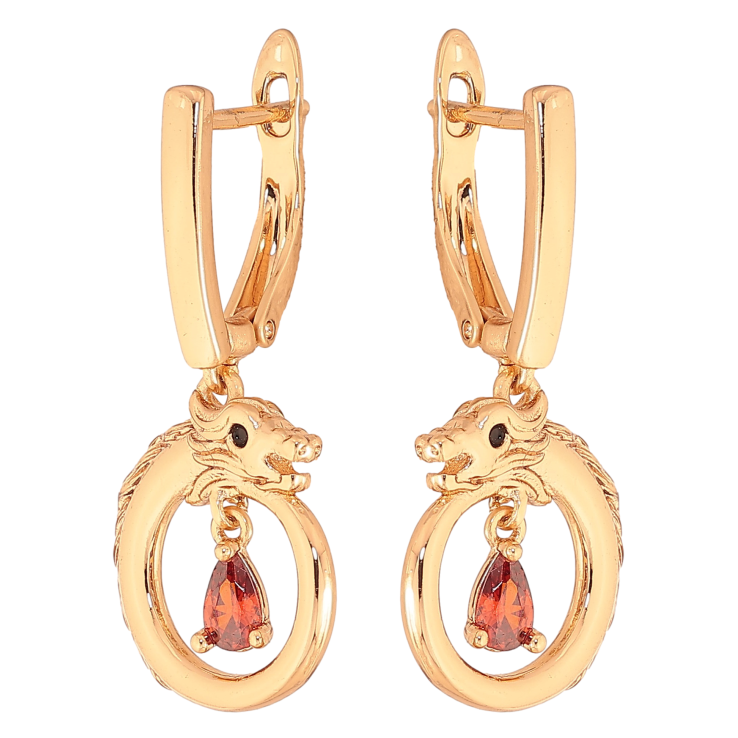 Серьги Xuping цвет Позолота 18K английский замок "Подвески дракон с  красными кристаллами" фото №12