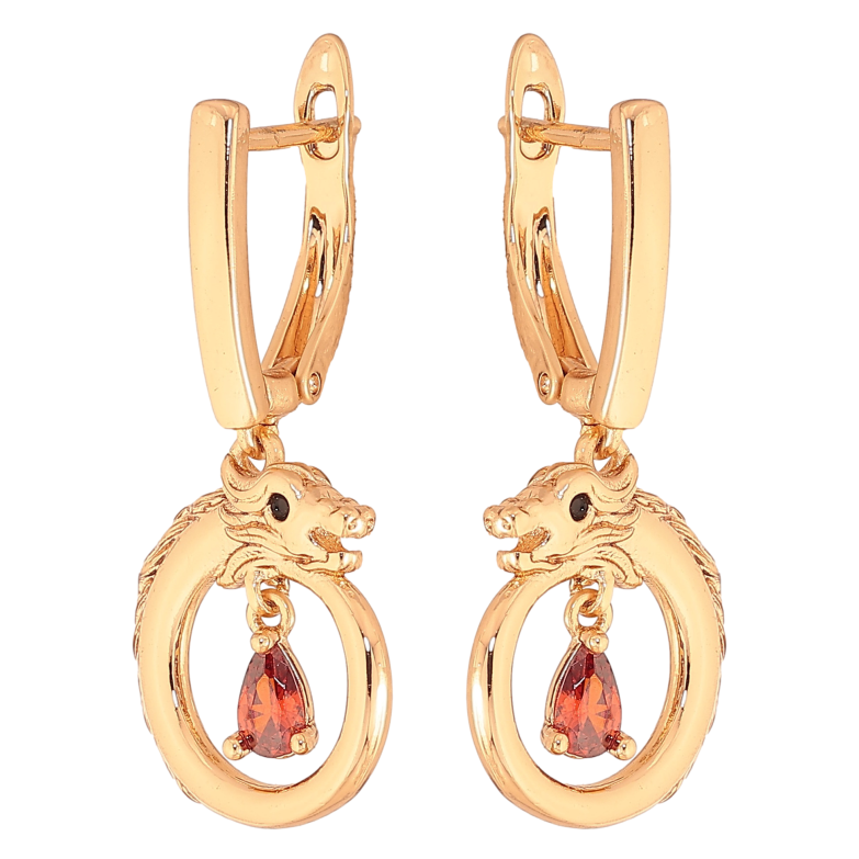 Сережки Xuping колір Позолота 18K англійський замок "Підвіски дракон з червоними кристалами" фото №1