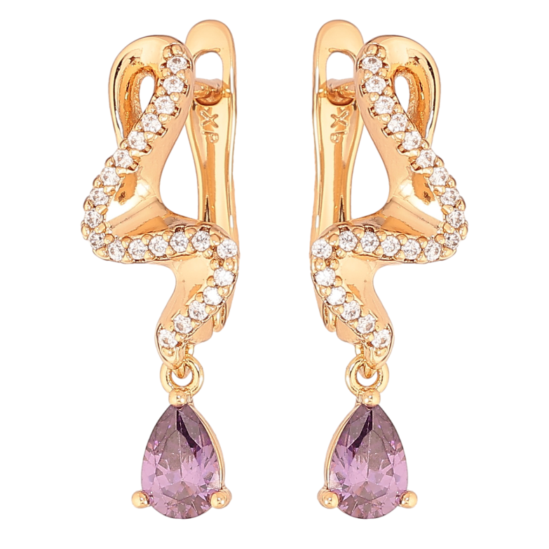 Сережки Xuping колір Позолота 18K англійський замок "Підвіски з бузковими кристалами" фото №1 Сережки Xuping колір Позолота 18K англійський замок "Підвіски з бузковими кристалами" фото №1