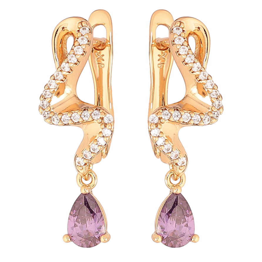Серьги Xuping цвет Позолота 18K английский замок "Подвески с сиреневыми кристаллами" фото №1 Серьги Xuping цвет Позолота 18K английский замок "Подвески с сиреневыми кристаллами" фото №1