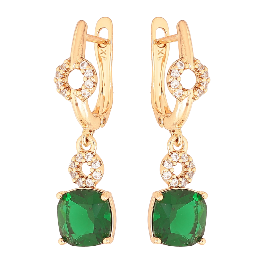 Сережки Xuping колір Позолота 18K англійський замок "Підвіски з зеленими кристалами" фото №1