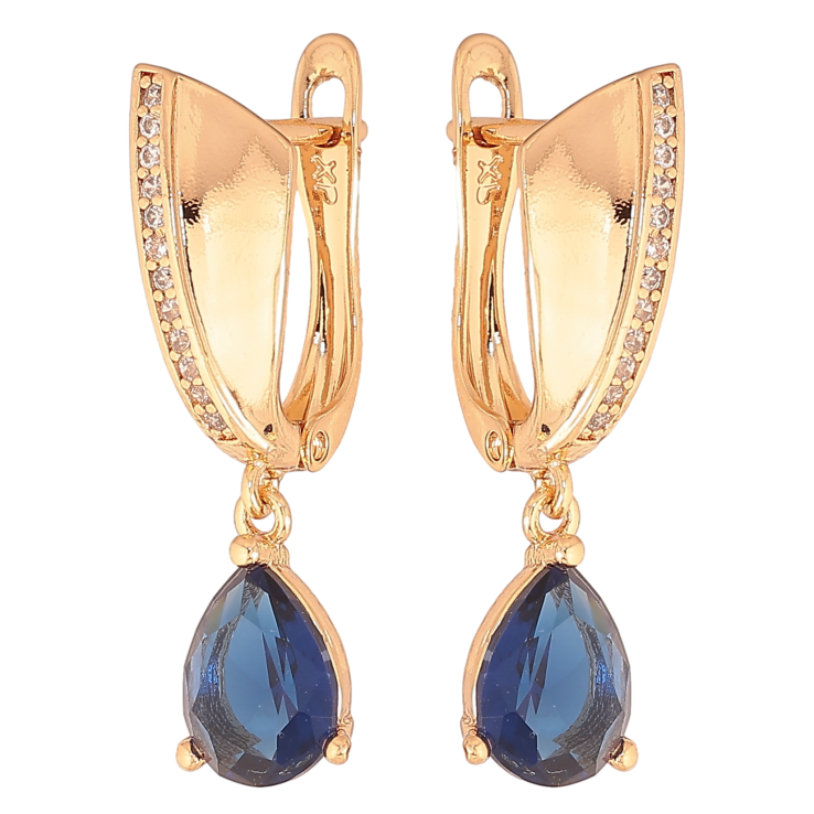 Сережки Xuping колір Позолота 18К англійський замок "Підвіски з синіми кристалами" фото №17