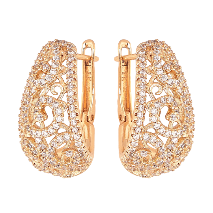 Серьги Xuping цвет Позолота 18К английский замок "Инкрустация кристаллами" фото №10