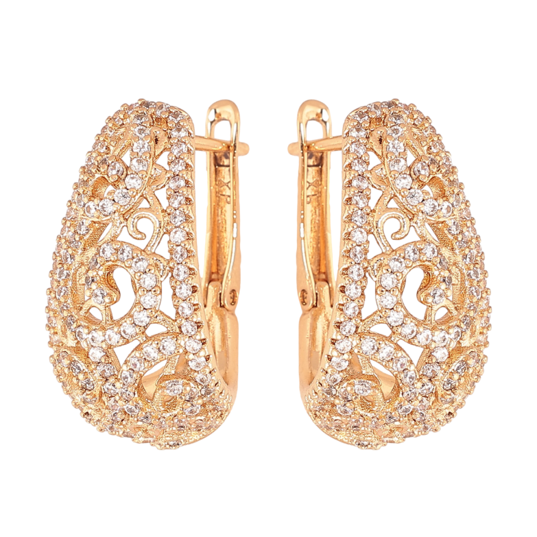 Серьги Xuping цвет Позолота 18К английский замок "Инкрустация кристаллами" фото №1