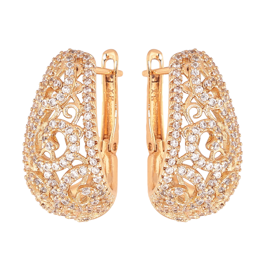 Серьги Xuping цвет Позолота 18К английский замок "Инкрустация кристаллами" фото №1